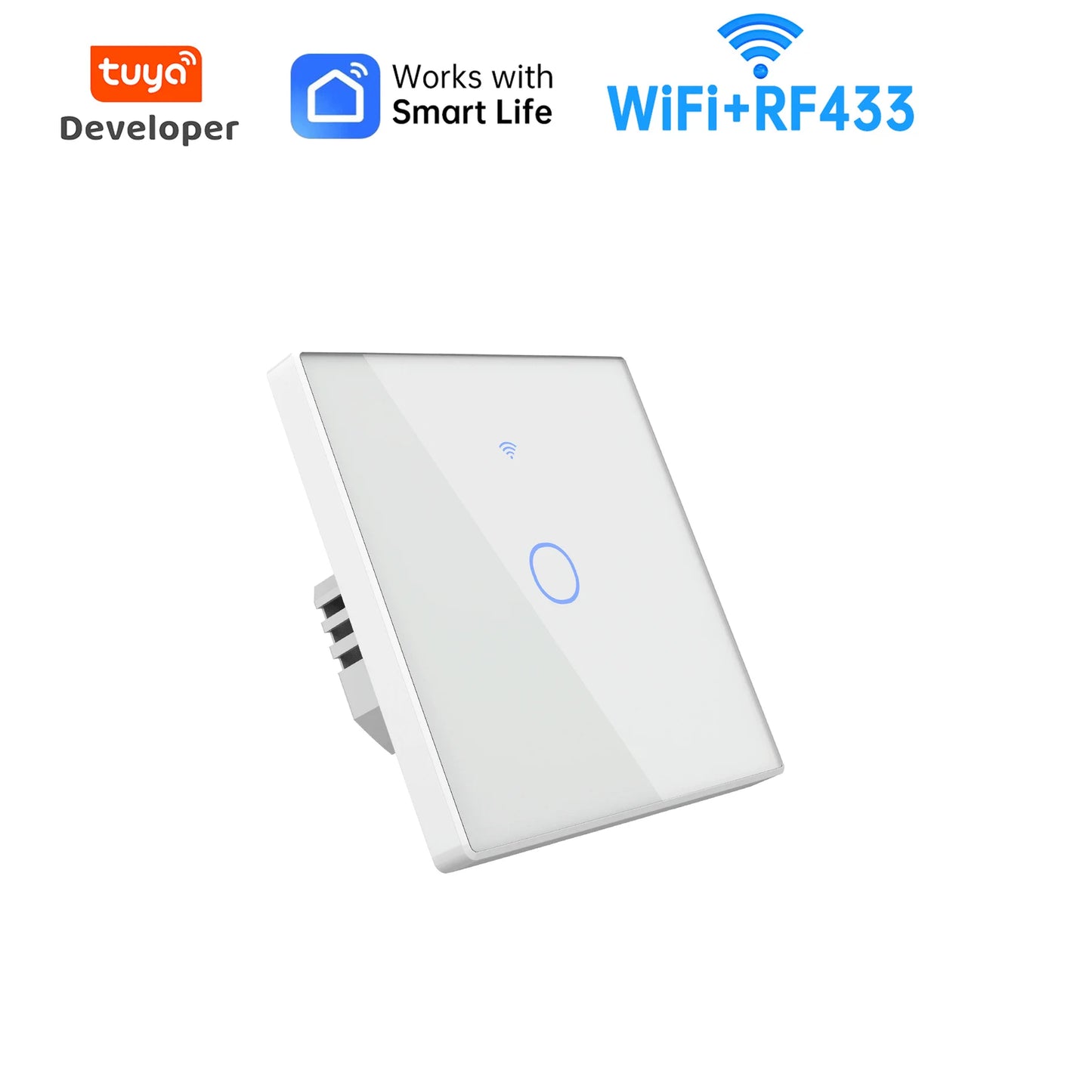 TUYA WiFi RF433 Wall Touch Switch - Suitable for EU lamps. Compatible with Alexa and Google Home. Remote 1/2/3/4 sockets.
