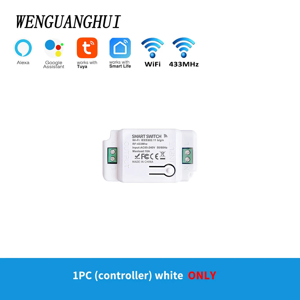 Tuya Smart Switch 1/2/3 Gang Wireless RF 433Mhz Push Button Panel,Smart Home Improvement Timer Module Supports Google Home Alexa