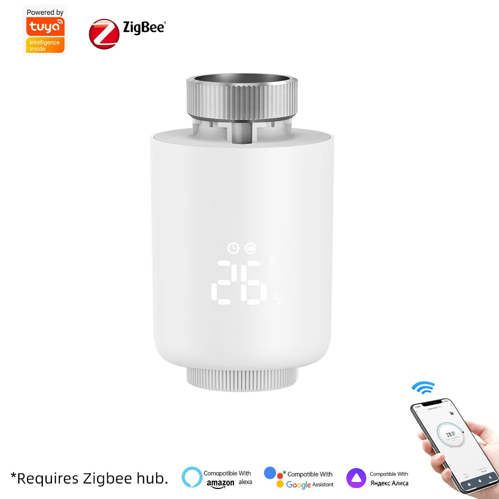 TUYA zigbee temperature control valve, European-style remote temperature controller, energy-saving led display with knob