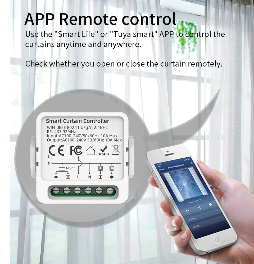 LakiSmart Pro WiFi+RF433 Smart Curtain Module for Roller Shutter & Blinds
