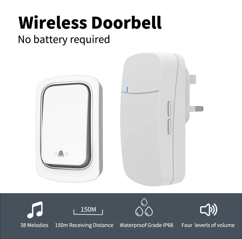 LakiSmart Pro Self-Powered Wireless Doorbell Kit - Kinetic Energy (No Battery Required) - IP44 Waterproof - 150M Range