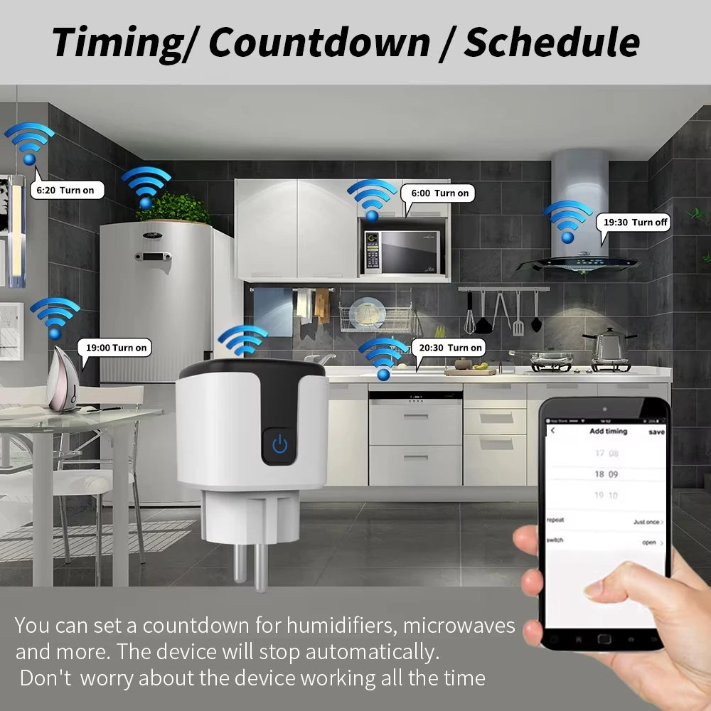 Tuya Wifi/Zigbee3.0 Smart Socket EU Plug 16/20A Power Monitor Remote Control Smart Life APP Remote Control Alexa