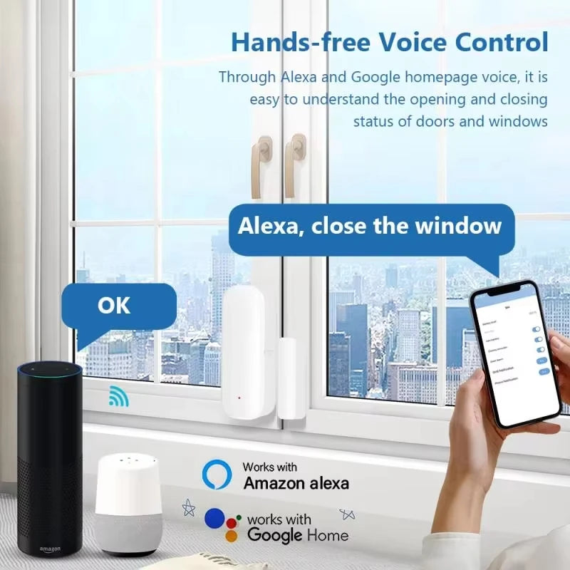Tuya ZigBee or WiFi Door Window Sensor Wireless Magnetic Alarm Detector Home Security Anti-Theft APP Control Works with Alexa Go
