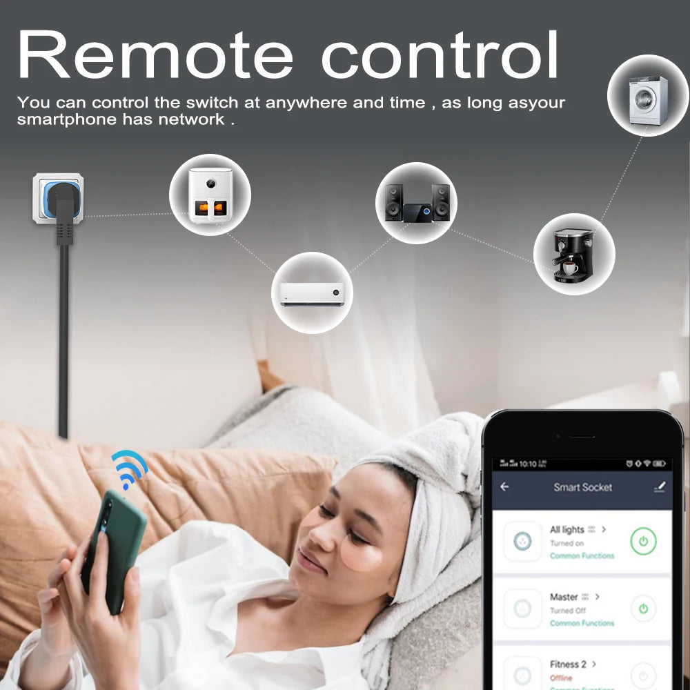 Smart Socket EU 16/20A Wifi Smart Plug With Power Monitoring Smart Home Voice Control Support Google Assistant Alexa Alice
