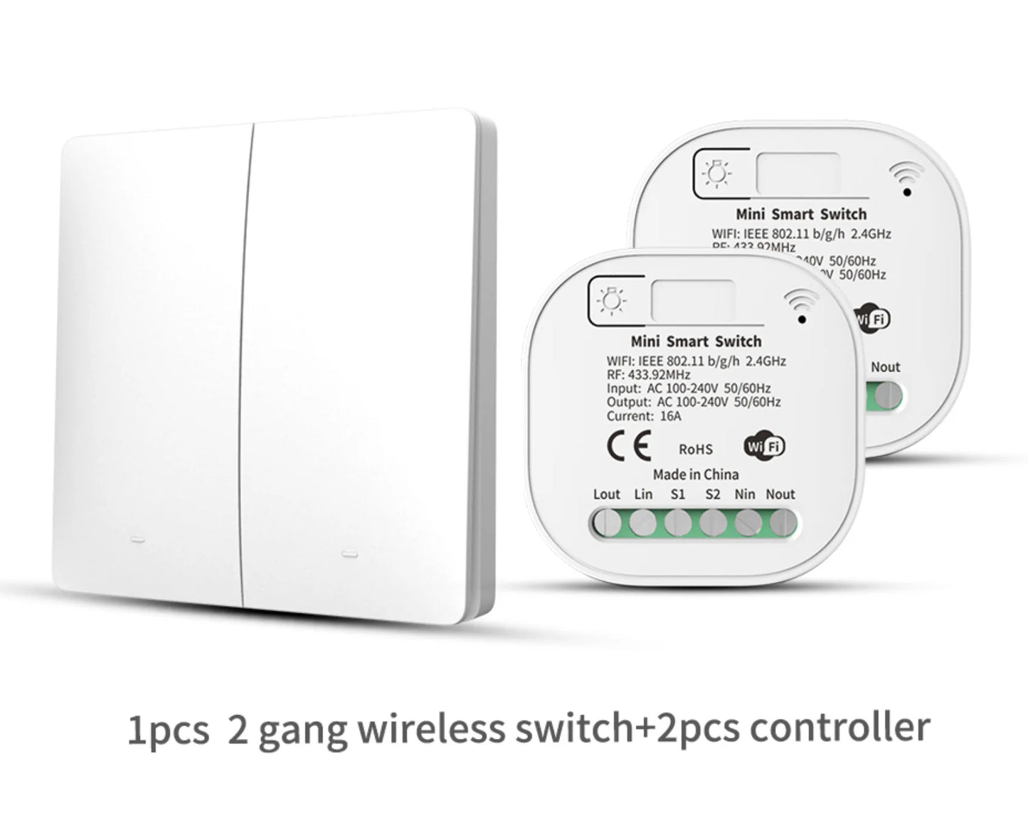 RF433 self-generating remote control switch, wireless, free-to-place, concealed, dual control