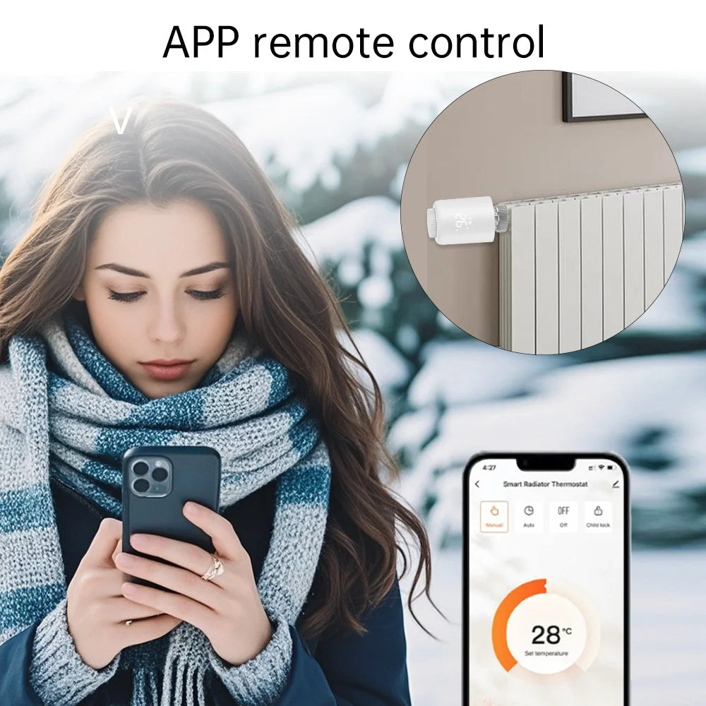 TUYA zigbee temperature control valve, European-style remote temperature controller, energy-saving led display with knob