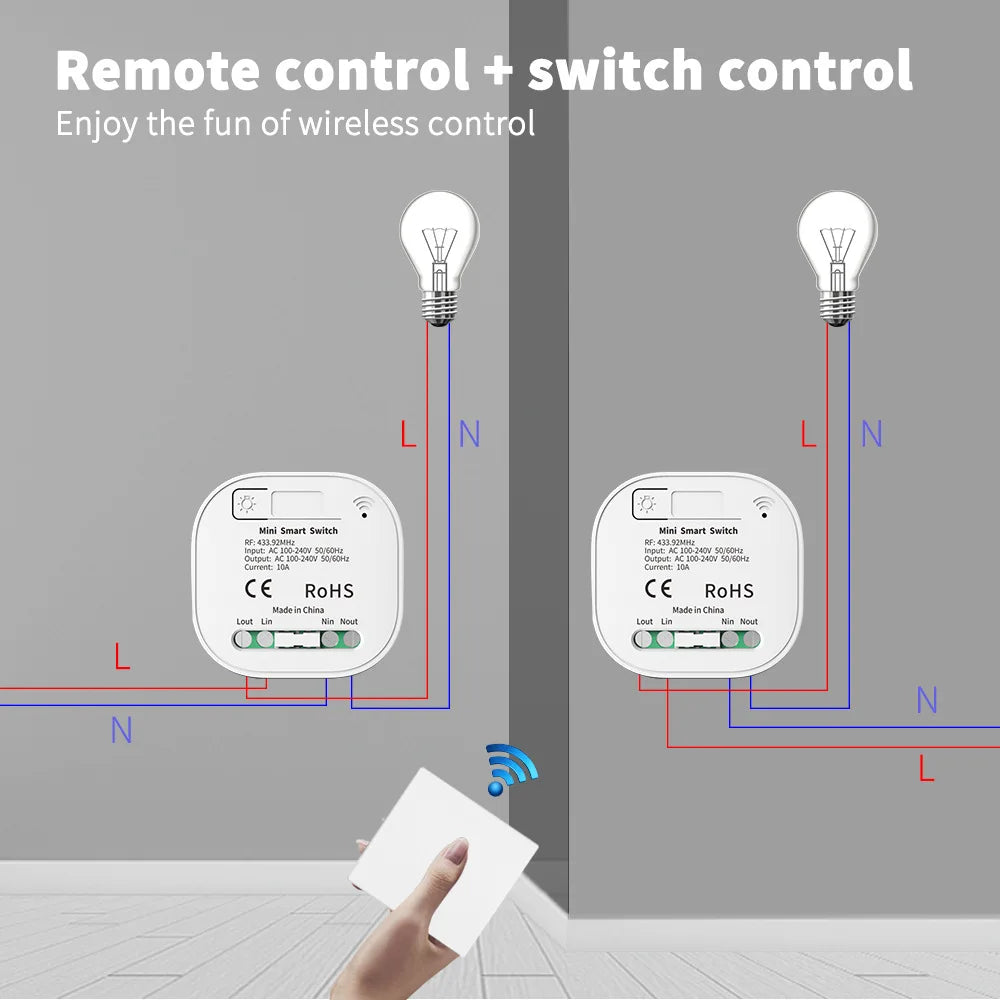 RF433 self-generating remote control switch, wireless, free-to-place, concealed, dual control