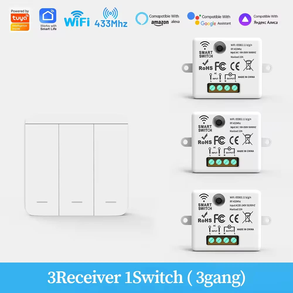 Wireless RF433 Smart Light Switch 10A Google Assistant /Yandex Alice Voice Control Wireless Remote Control switch