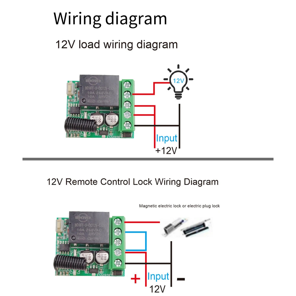 LakiSmart Universal DC 12V 1-Channel RF Relay Receiver & Remote Control Kit - 433MHz Wireless Switch - 10A Heavy Duty for Gate/Garage/DIY