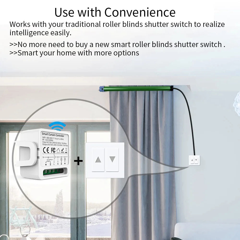 LakiSmart Pro WiFi+RF433 Smart Curtain Module for Roller Shutter & Blinds