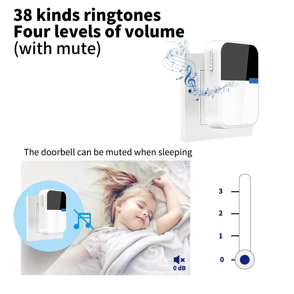 Outdoor wireless doorbell, 300-meter waterproof computer chime kit, garage, EU/UK family garden apartment