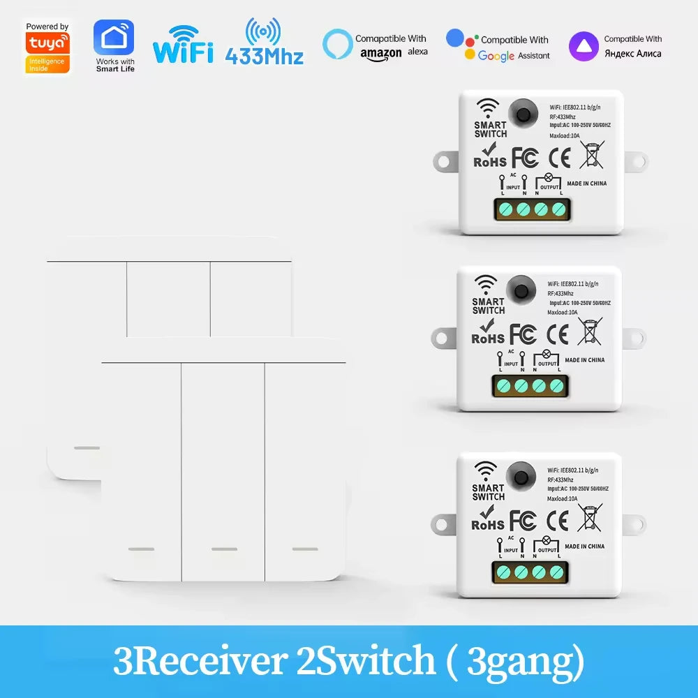 Wireless RF433 Smart Light Switch 10A Google Assistant /Yandex Alice Voice Control Wireless Remote Control switch