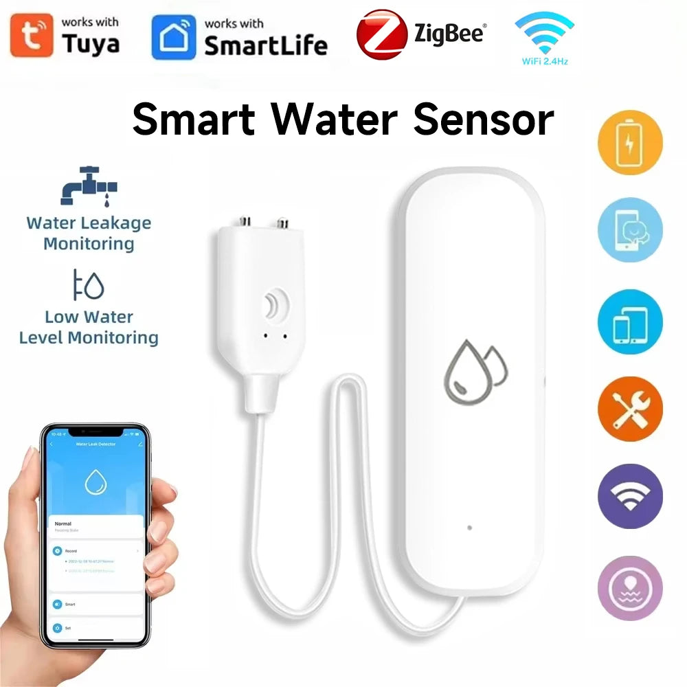 Tuya Smart WIFI Zigbee Water Leakage Sensor Alarm Water Detector Flood Leakage Sensor APP Remote Control Security Alarm System