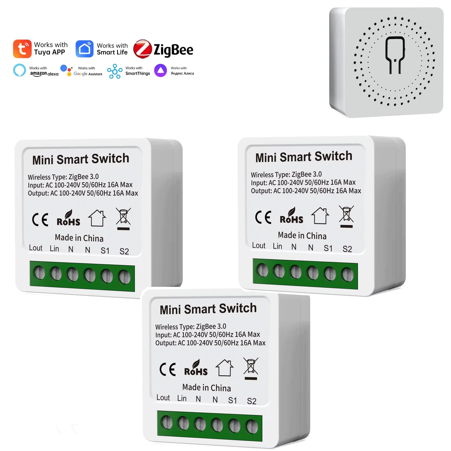 Zigbee 16A smart switch, Alexa Google Assistant compatible, bidirectional stable low-power relay, wall-mounted, requires a hub