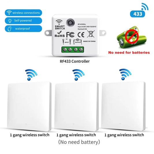 Smart Wireless Switch RF433 Self-Powered Push Button Wall Panels Remote Controller Light Switch Waterproof Wall Switch