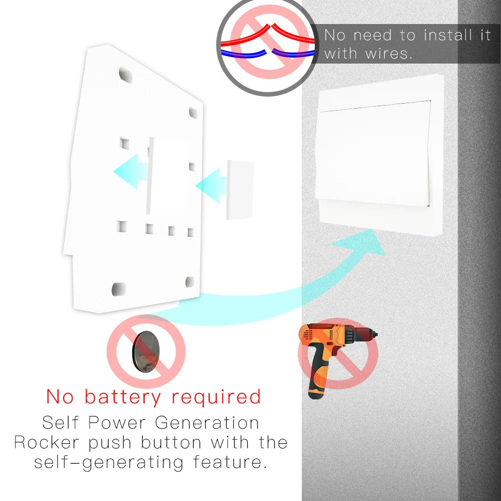 Self-powered 230V wireless switch with waterproof remote control for walls, no need for batteries, transmission distance of 200