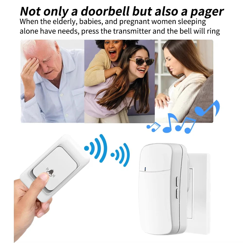 Outdoor wireless doorbell, 300-meter waterproof computer chime kit, garage, EU/UK family garden apartment
