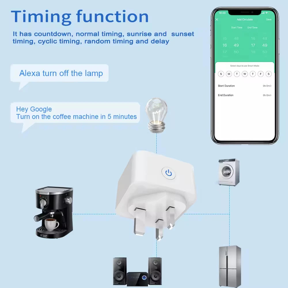 Tuya Smart 3-pin British household appliance Alexa power socket WiFi/Zigbee3.0 Adapter Smart wall socket CN plug standard