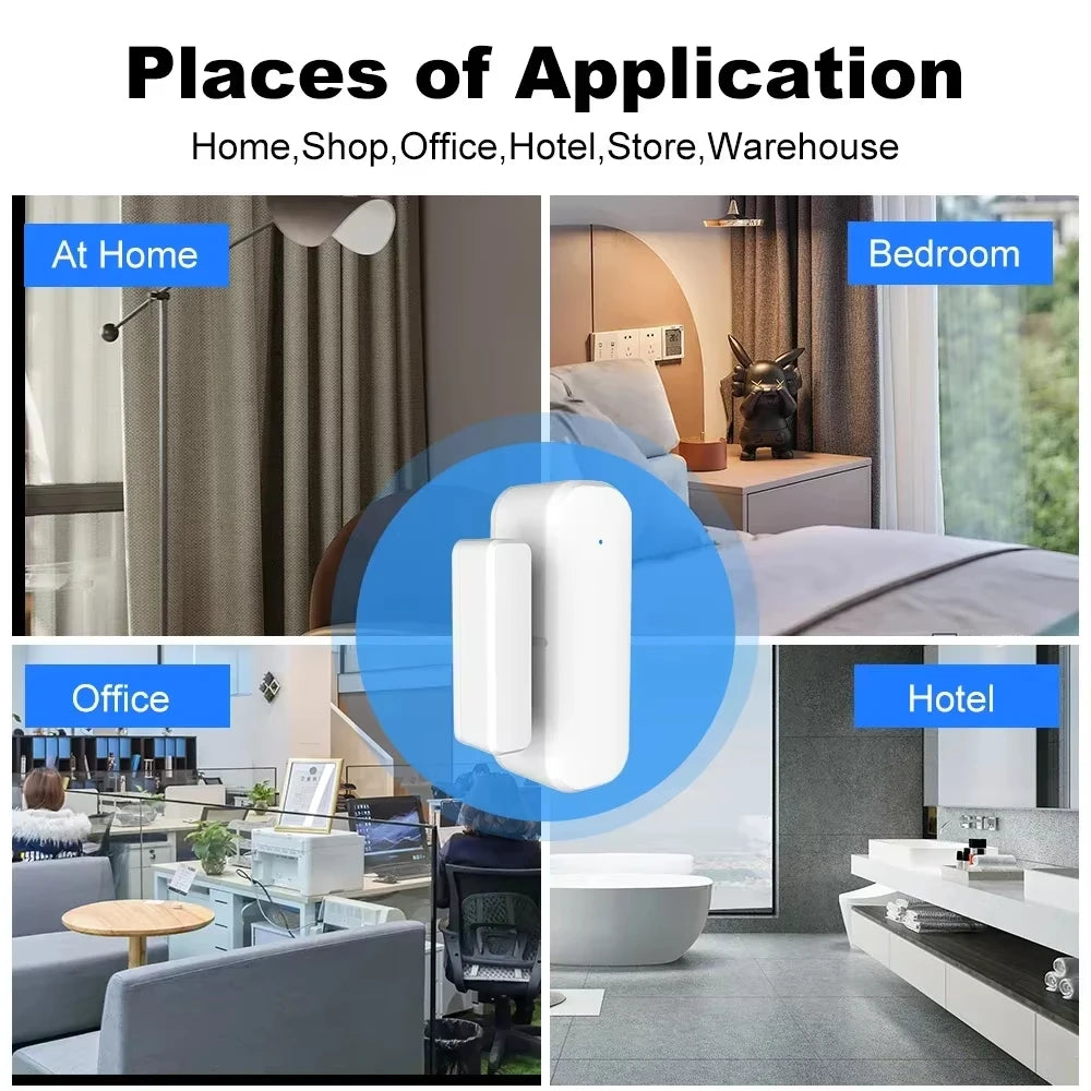 Tuya ZigBee or WiFi Door Window Sensor Wireless Magnetic Alarm Detector Home Security Anti-Theft APP Control Works with Alexa Go