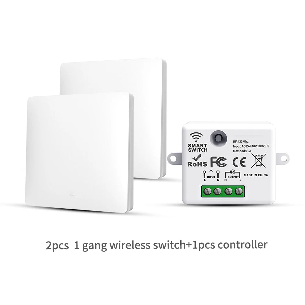 SIXWGH 433MHz Smart Wireless Switch 10A/AC100-240V Waterproof/No Wiring Installation Smart Remote Control Home