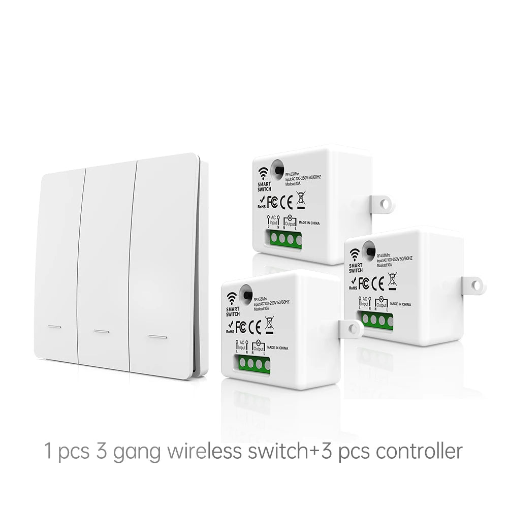 RF433 intelligent wireless switch module kit, self-powered remote AC 100-250V 10A receiver controller, lamp and electrical autom
