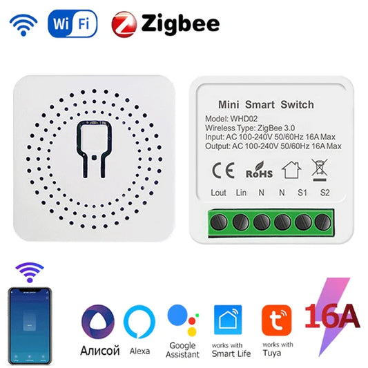 LakiSmart Pro 16A Zigbee 3.0 Mini Smart Switch Module - Two-Way Control - Works with Home Assistant & Zigbee2MQTT