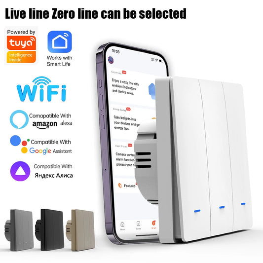 Tuya WiFi Smart 86-type wall-mounted switch with 8 buttons, single hot wire, remote control available, voice-controlled