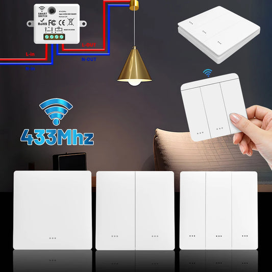 RF433 wireless remote control switch for easy wireless installation. Intelligent control of lighting and electrical appliances.