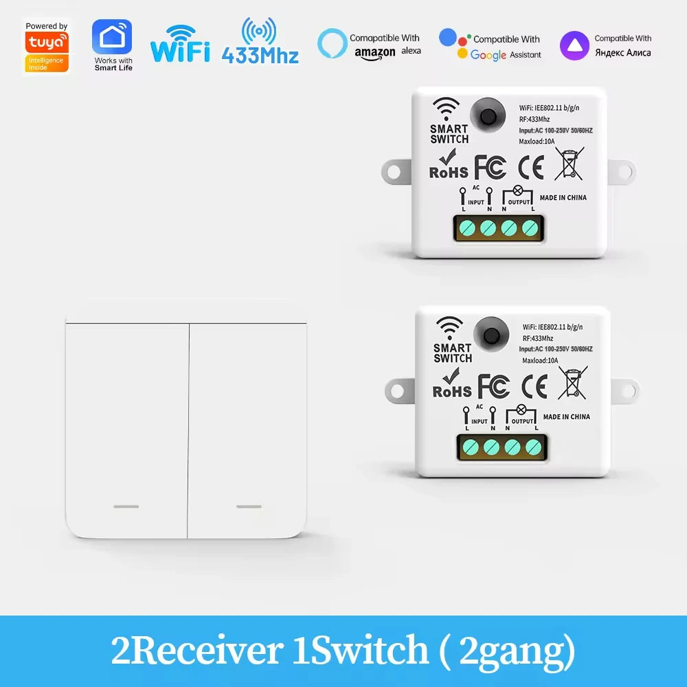 Wireless RF433 Smart Light Switch 10A Google Assistant /Yandex Alice Voice Control Wireless Remote Control switch
