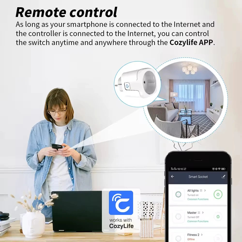 20A CozyLife voice-controlled smart plug, EU 16A product, Alexa, Google Home, Tmall Genie, hands-free, WiFi home appliance