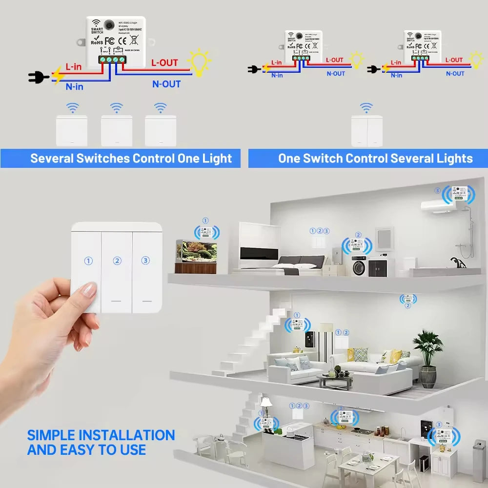 Wireless RF433 Smart Light Switch 10A Google Assistant /Yandex Alice Voice Control Wireless Remote Control switch