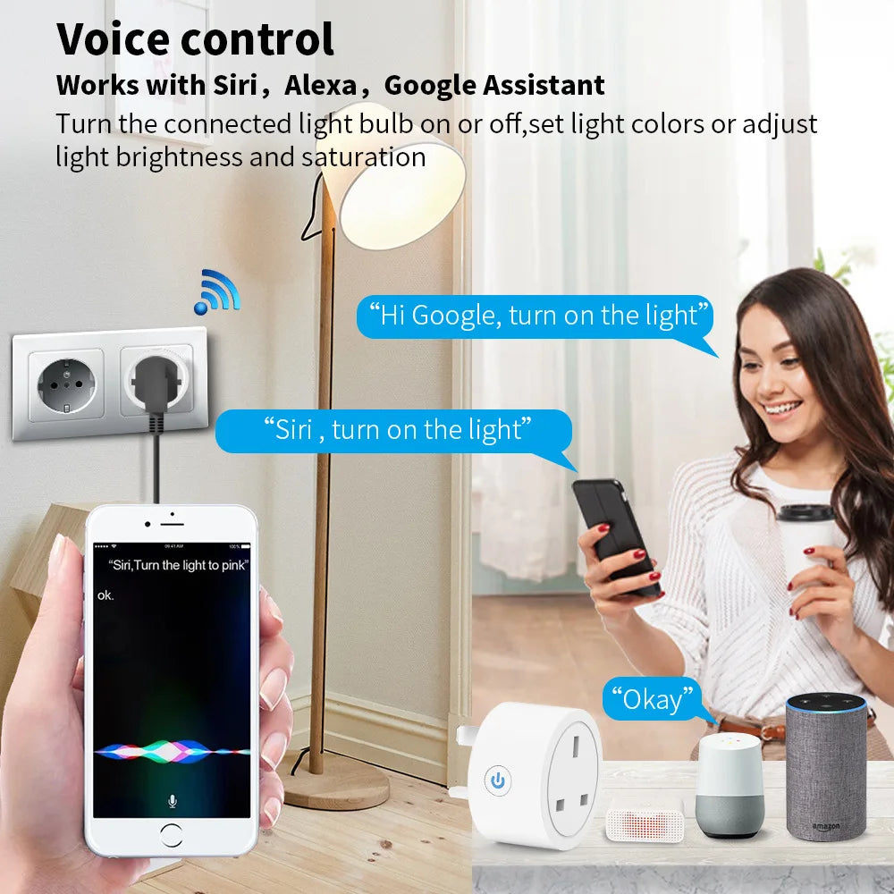 HomeKit/Cozylife  UK plug smart socket 110V/220V home kit anti-lock braking system compatible with plastic Google smart devices