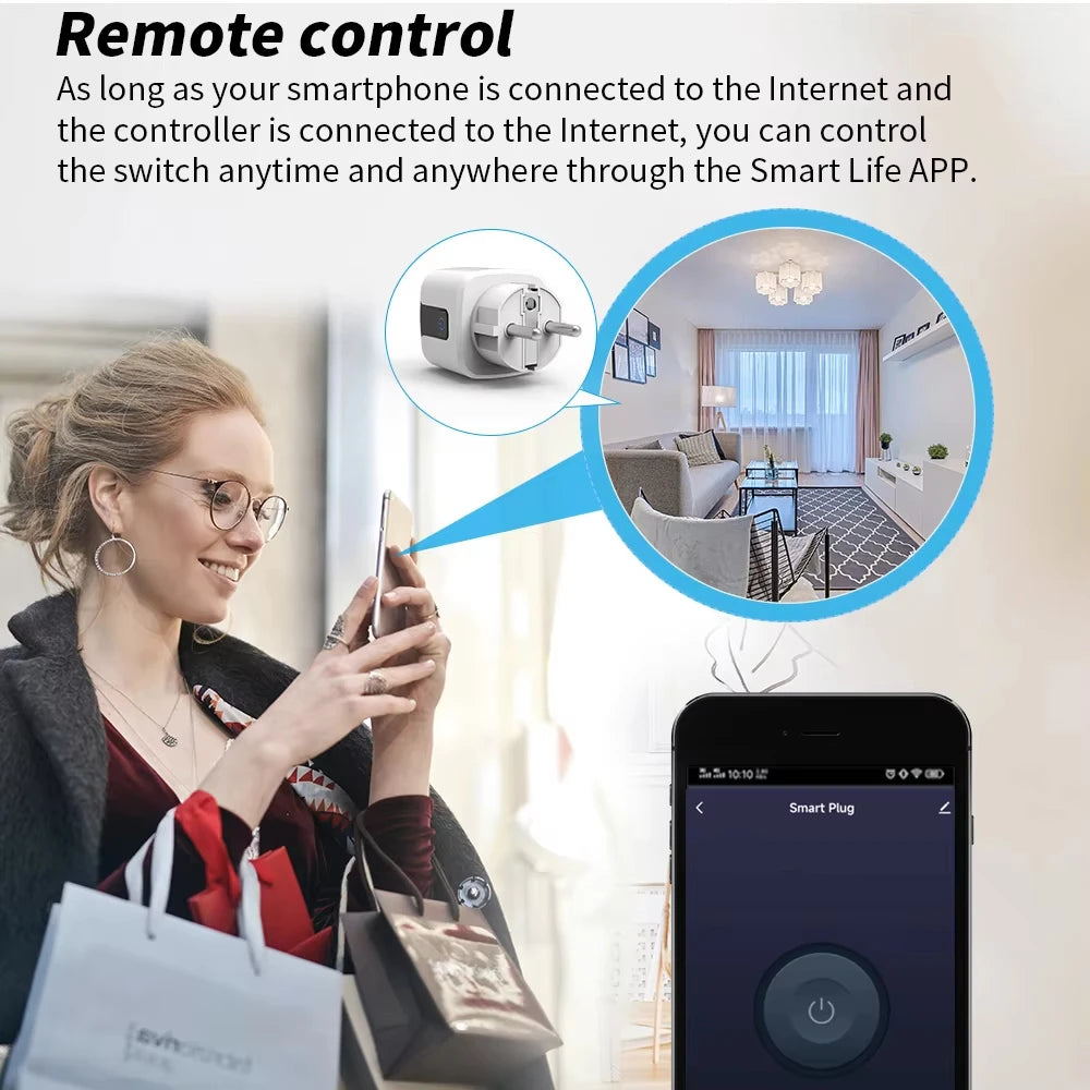 Tuya Wifi/Zigbee3.0 Smart Socket EU Plug 16/20A Power Monitor Remote Control Smart Life APP Remote Control Alexa