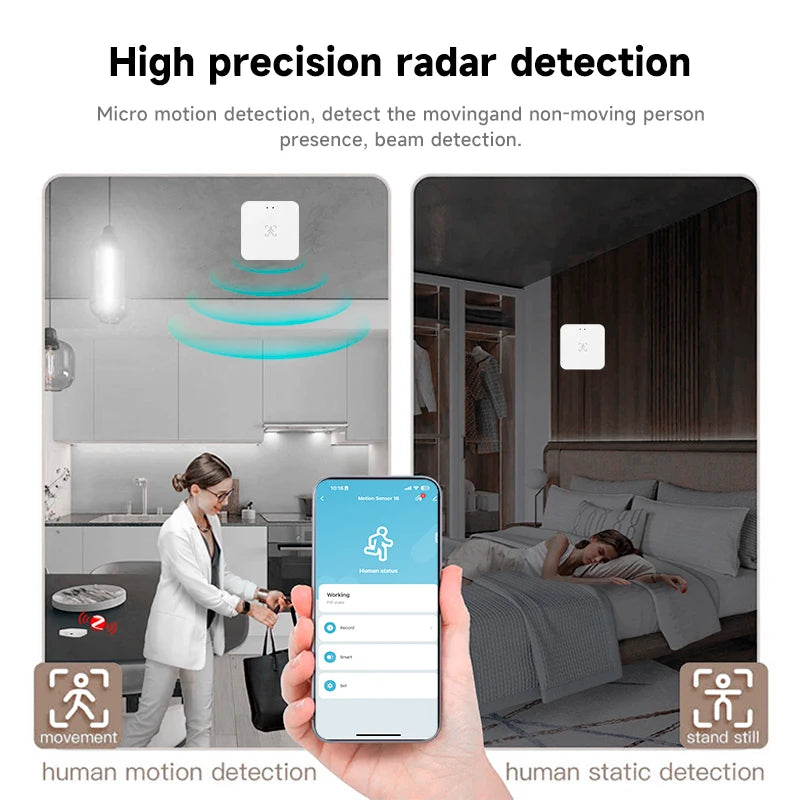 Tuya Zigbee Smart WiFi Human Presence Sensor Battery Model 24G millimeter-wave app linkage for light on and off