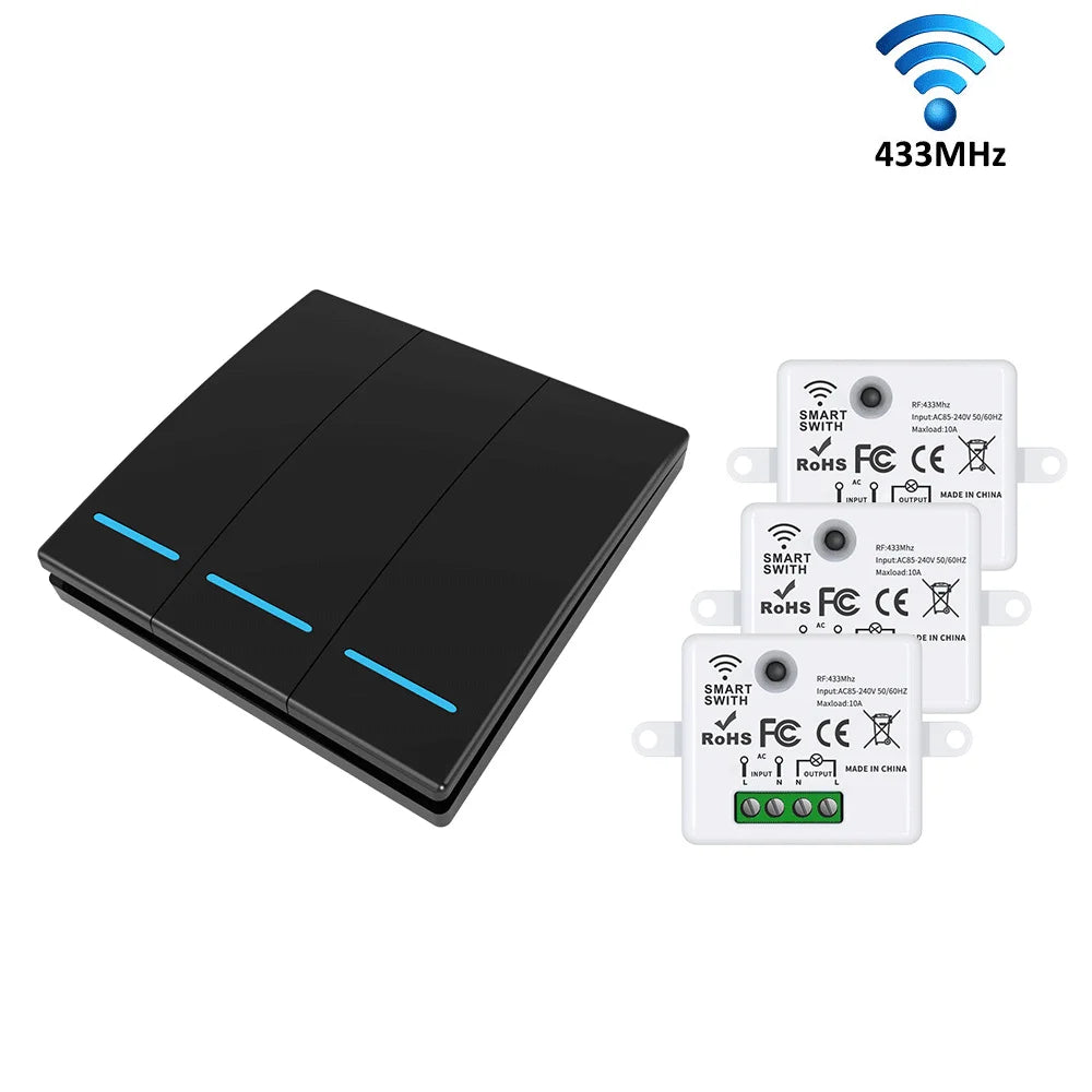 Remote control switch RF433 remote switch without wiring, can be freely attached to lighting switches, stair switches