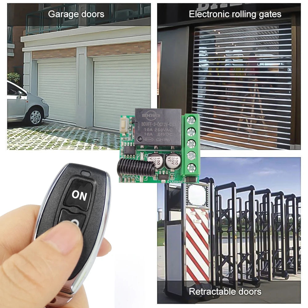 LakiSmart Universal DC 12V 1-Channel RF Relay Receiver & Remote Control Kit - 433MHz Wireless Switch - 10A Heavy Duty for Gate/Garage/DIY