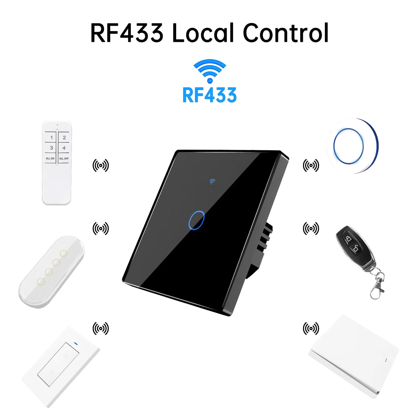 TUYA WiFi RF433 Wall Touch Switch - Suitable for EU lamps. Compatible with Alexa and Google Home. Remote 1/2/3/4 sockets.