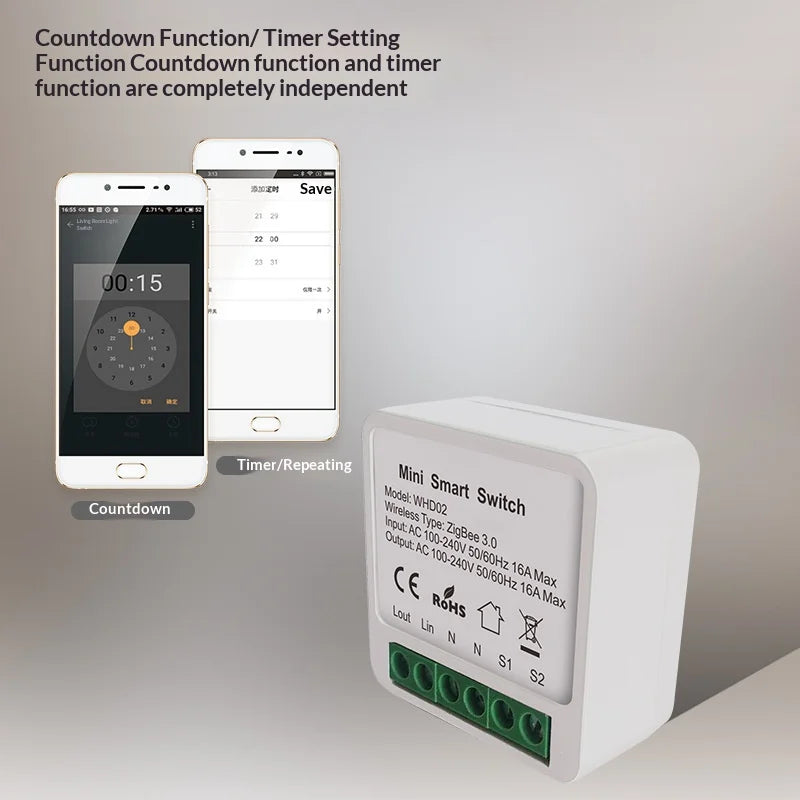 Zigbee 16A smart switch, Alexa Google Assistant compatible, bidirectional stable low-power relay, wall-mounted, requires a hub