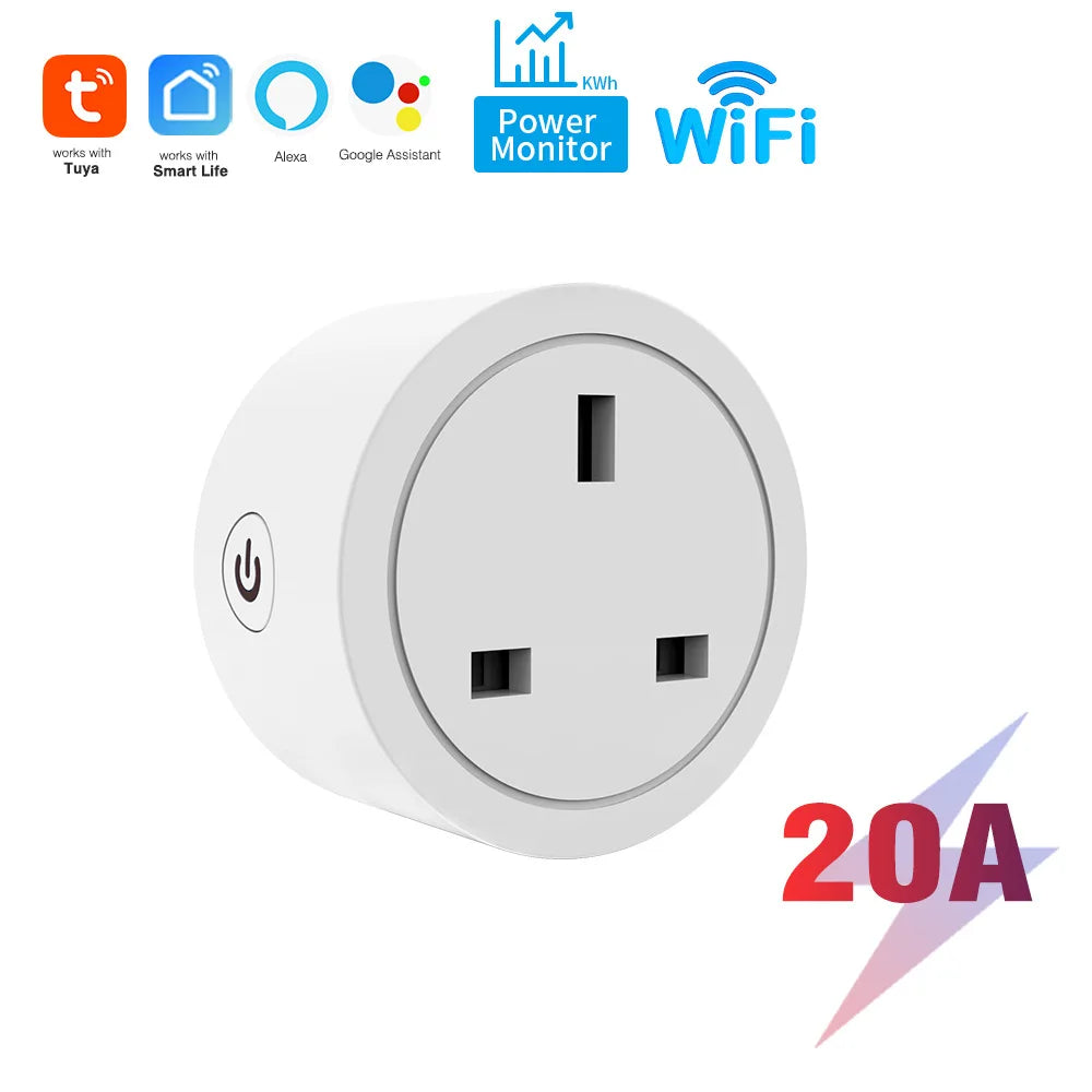 Tuya wifi Smart Socket 20A voice mobile phone Remote control zigbee3.0 with Relay British Standard Plug