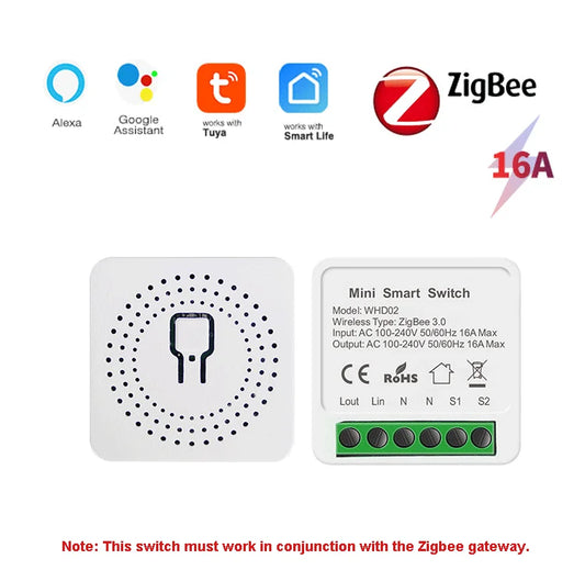 LakiSmart Pro 16A Zigbee 3.0 Mini Smart Switch Module - Two-Way Control - Works with Home Assistant & Zigbee2MQTT