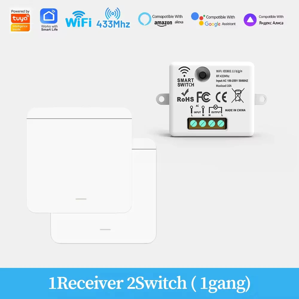 Wireless RF433 Smart Light Switch 10A Google Assistant /Yandex Alice Voice Control Wireless Remote Control switch