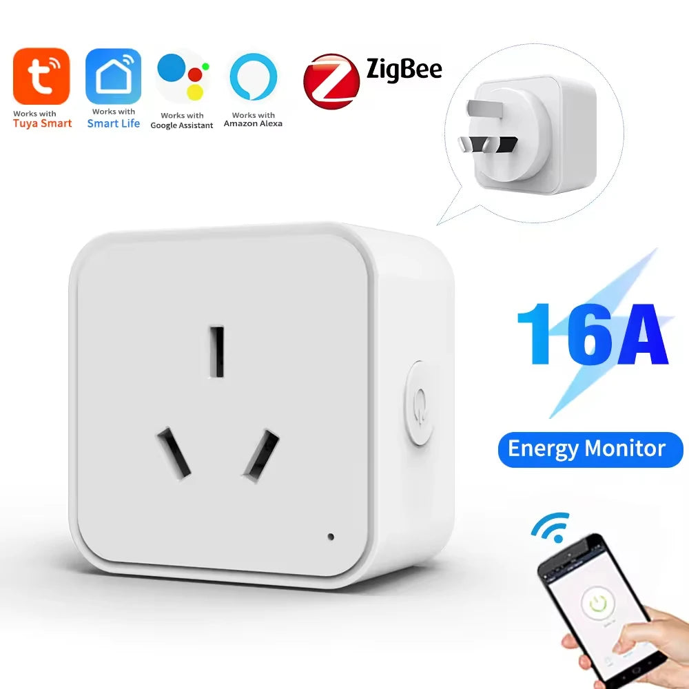 Tuya Zigbee Smart Socket AU Plug Adapter Tuya Smart Life App Wireless Control Timing Power Monitoring Function Aleax Outlet