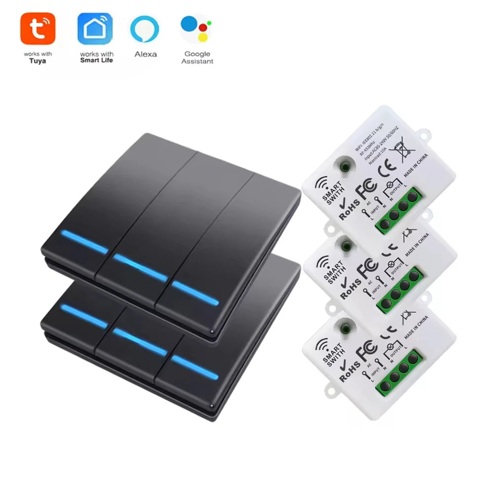RF433 smart switch voice control Alexei Google 100-meter range application control smart home lighting Easy DIY