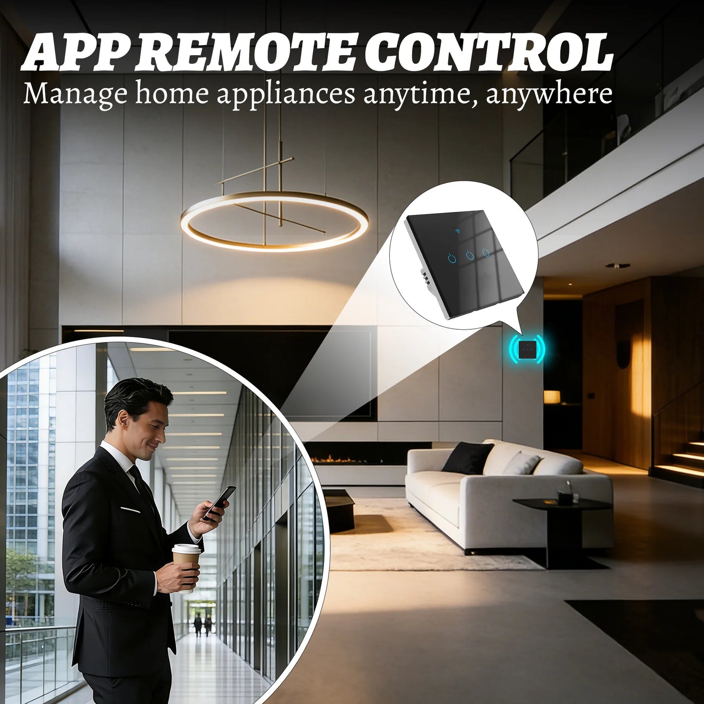 Tuya EU Smart WIFI Touch Switch with Alexa Voice Control for Wall-mounted WiFi Smart Switch with Single Hot Wire