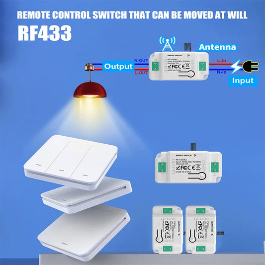 Wireless remote control switch RF433, freely attached antenna, indoor and outdoor staircase switch