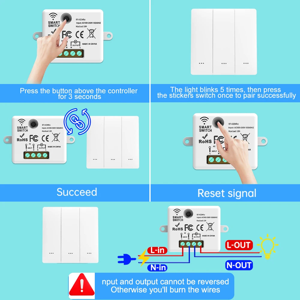 RF433 wireless remote control switch for easy wireless installation. Intelligent control of lighting and electrical appliances.