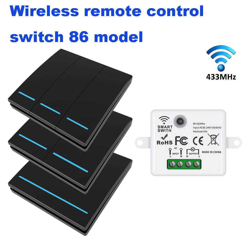 Remote control switch RF433 remote switch without wiring, can be freely attached to lighting switches, stair switches