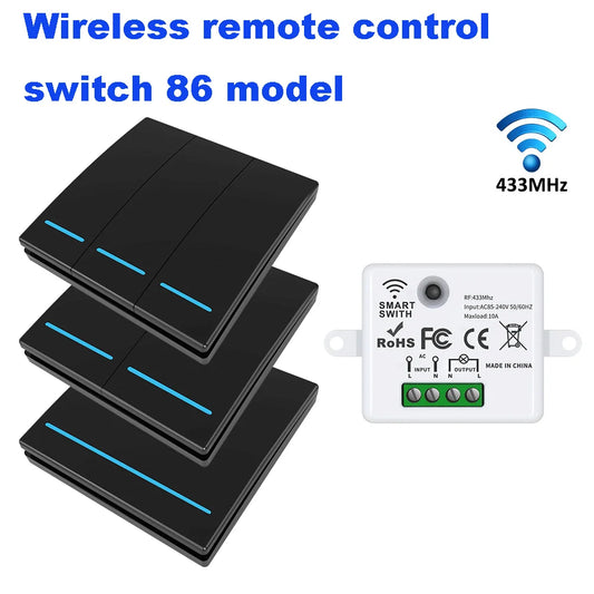 Remote control switch RF433 remote switch without wiring, can be freely attached to lighting switches, stair switches