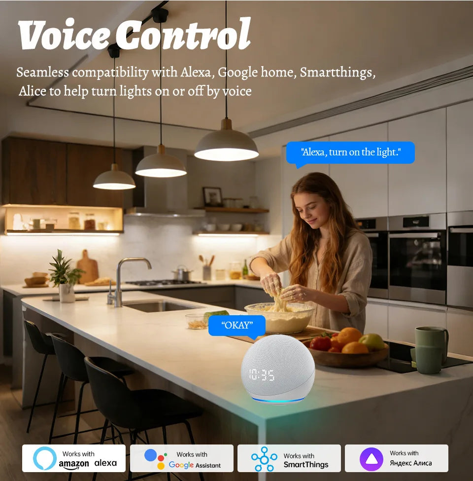 Tuya EU Smart WIFI Touch Switch with Alexa Voice Control for Wall-mounted WiFi Smart Switch with Single Hot Wire