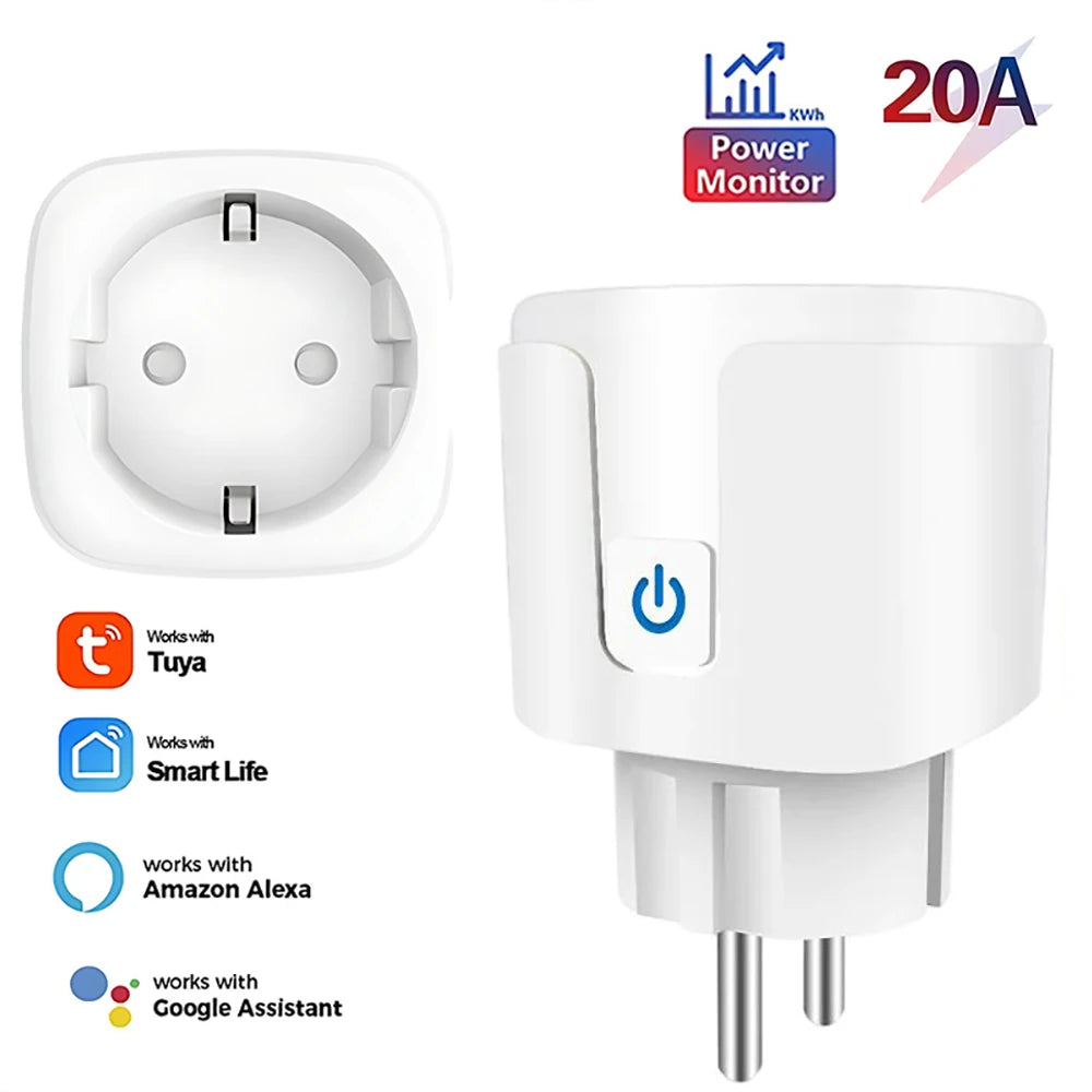 Tuya 16/20A Smart Socket EU Wifi Smart Plug With Power Monitoring Smart Home Voice Control Support Google Assistant Alexa Alice